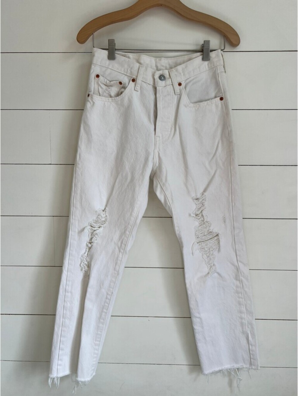 Levi's 501 White Raw Hem Ankle Jeans Women's Size W26 L26 Summer Boho Festival